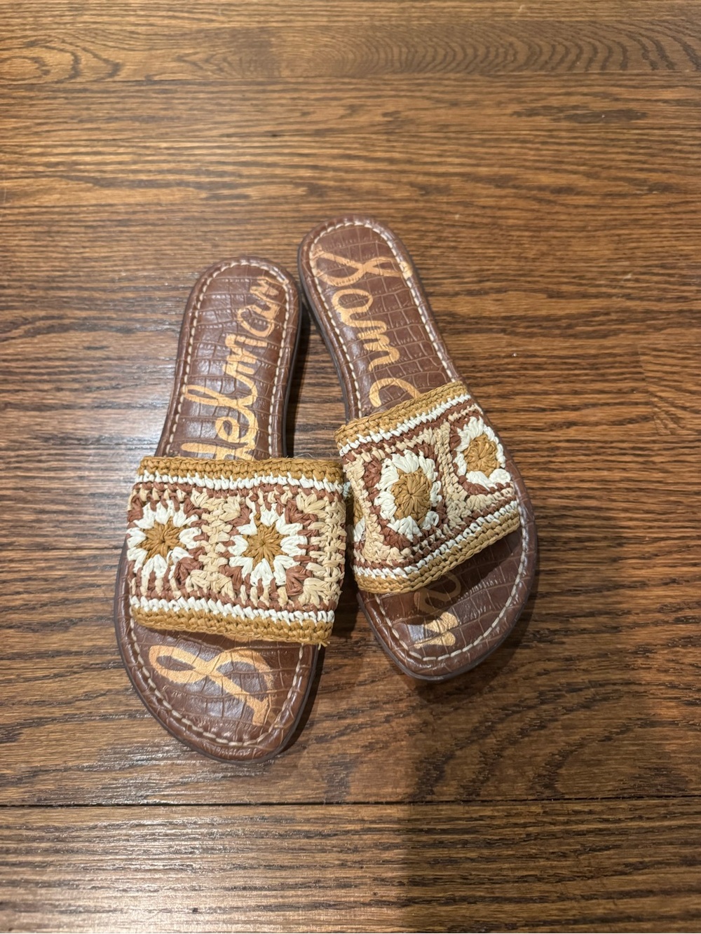 Woven Crochet Slide Sandals in Brown and Cream - Picture 2 of 3
